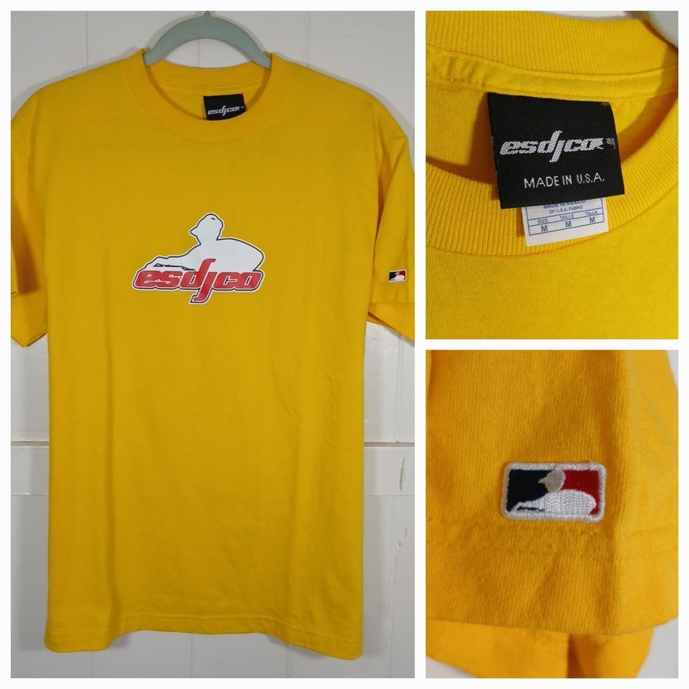 Vintage ESDJCO Shirt MLB Embroidered Logo Graphic Tee Men's Medium Yellow Cotton